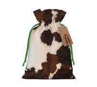 M Reusable Christmas Bag - Abstract Cow Skin Full Print Drawstring Gift Pouch for Xmas, Holiday, Party, Wedding, Birthdays