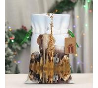 M Reusable Christmas Bag - Animal Safari Full Print Drawstring Gift Pouch for Xmas, Holiday, Party, Wedding, Birthdays