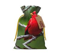 M Reusable Christmas Bag - beautiful red Birds Print Drawstring Gift Pouch for Holiday, Birthday, and Wedding Presents
