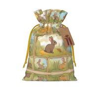 M Reusable Christmas Bag - Cartoon Cute Animals Rabbit Print Drawstring Gift Pouch for Holiday, Birthday, and Wedding Presents