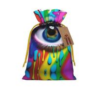 M Reusable Christmas Bag - Colorful tears Full Print Drawstring Gift Pouch for Xmas, Holiday, Party, Wedding, Birthdays