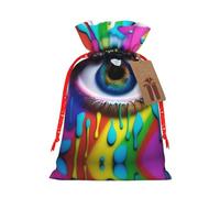 M Reusable Christmas Bag - Colorful tears Full Print Drawstring Gift Pouch for Xmas, Holiday, Party, Wedding, Birthdays