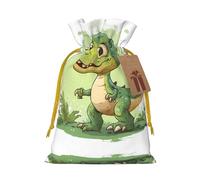 M Reusable Christmas Bag - Funny Dinosaur Full Print Drawstring Gift Pouch for Xmas, Holiday, Party, Wedding, Birthdays