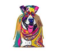 M Reusable Christmas Bag - funny dog Print Drawstring Gift Pouch for Holiday, Birthday, and Wedding Presents