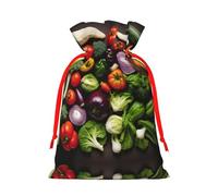 M Reusable Christmas Bag - Introduction of various vegetables Print Drawstring Gift Pouch for Holiday, Birthday, and Wedding Presents