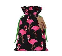 M Reusable Christmas Bag - Lovely Pink Flamingos Full Print Drawstring Gift Pouch for Xmas, Holiday, Party, Wedding, Birthdays
