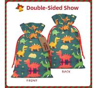 M Reusable Christmas Bag - many small Dinosaur Print Drawstring Gift Pouch for Holiday, Birthday, and Wedding Presents