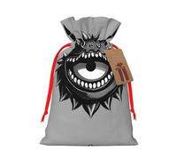 M Reusable Christmas Bag - Monster Illustrations Full Print Drawstring Gift Pouch for Xmas, Holiday, Party, Wedding, Birthdays