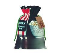M Reusable Christmas Bag - Movie Clapboard And Popcorn Print Drawstring Gift Pouch for Holiday, Birthday, and Wedding Presents