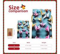 M Reusable Christmas Bag - Origami Paper Cranes Print Drawstring Gift Pouch for Holiday, Birthday, and Wedding Presents