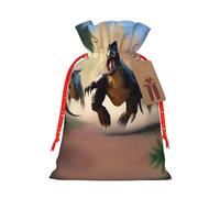 M Reusable Christmas Bag - Running dinosaur Full Print Drawstring Gift Pouch for Xmas, Holiday, Party, Wedding, Birthdays