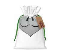 M Reusable Christmas Bag - Sad love emoticon Full Print Drawstring Gift Pouch for Xmas, Holiday, Party, Wedding, Birthdays