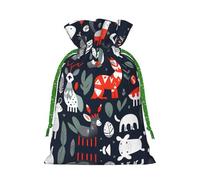 M Reusable Christmas Bag - Scandinavian Animals Print Drawstring Gift Pouch for Holiday, Birthday, and Wedding Presents