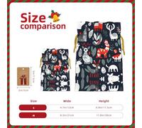 M Reusable Christmas Bag - Scandinavian Animals Print Drawstring Gift Pouch for Holiday, Birthday, and Wedding Presents