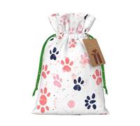 M Reusable Christmas Bag - Small footprints Full Print Drawstring Gift Pouch for Xmas, Holiday, Party, Wedding, Birthdays