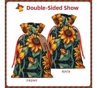 M Reusable Christmas Bag - Spring Sunflowers Retro Flowers Print Drawstring Gift Pouch for Holiday, Birthday, and Wedding Presents