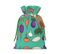 M Reusable Christmas Bag - Vegetable illustration series Full Print Drawstring Gift Pouch for Xmas, Holiday, Party, Wedding, Birthdays