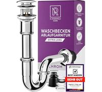 M. ROSENFELD HOME Extra Long Siphon Sink Drain Fitting with Overflow Pop-Up - Size XL Drain Pipe for Washbasin - Odour Trap Pipe Siphon Made of Stainless Steel