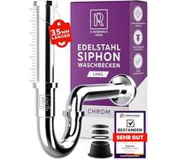 M. ROSENFELD HOME Siphon Sink 1 1/4 Inch Size L - Height Adjustable Tube Siphon 85-110 mm - Stainless Steel Odour Trap - Drain Pipe for Bathroom & Guest Toilet - Includes Seals & Rosette 65 mm