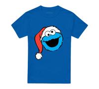 (M, Royal Blue) Sesame Street Unisex Adult Cookie Monster Santa Hat Christmas T-Shirt