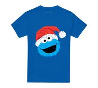 (M, Royal Blue) Sesame Street Unisex Adult Cookie Monster Scribble Christmas T-Shirt