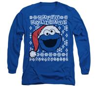 (M, Royal Blue) Sesame Street Unisex Adult Ugly Christmas Cookie Monster Long-Sleeved T-Shirt