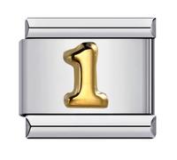 M&S 0 1 2 3 4 5 6 7 8 9 Number Age Birthday Gold Month Date Anniversary 9mm Italian Link Charm Compatible With Nomination Bracelet (Number 1)