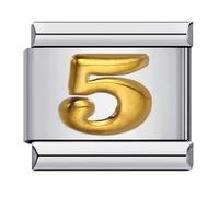 M&S 0 1 2 3 4 5 6 7 8 9 Number Age Birthday Gold Month Date Anniversary 9mm Italian Link Charm Compatible With Nomination Bracelet (Number 5)
