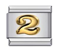M&S 0 1 2 3 4 5 6 7 8 9 Number Age Birthday Gold Month Date Anniversary 9mm Italian Link Charm Compatible With Nomination Bracelet (Number 2)