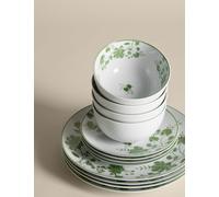 M&S 12 Piece Floral Bee Dinner Set Sage