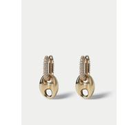 M&S 14k Gold Plated Pave Pendant Drop Hoop Earring Gold