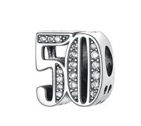 M&S 16 16th 18 18th 21 21st 30 30th 40 40th 50 50th 60 60th Birthday Number Anniversary Charm Bead Pendant 925 Sterling Silver Compatible With Pandora & European Bracelet (50th)