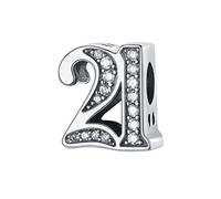 M&S 16 16th 18 18th 21 21st 30 30th 40 40th 50 50th 60 60th Birthday Number Anniversary Charm Bead Pendant 925 Sterling Silver Compatible With Pandora & European Bracelet (21st)