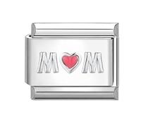 M&S 18K Birthday Rose Gold Silver Evil Eye Dangle Butterfly Hamsa Mum Mom Daughter Stainless Steel 9mm Italian Link Charm Compatible With Nomination Bracelet (Mum Mom Love You Heart)