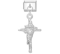 M&S 18K Birthday Rose Gold Silver Evil Eye Dangle Butterfly Hamsa Mum Mom Daughter Stainless Steel 9mm Italian Link Charm Compatible With Nomination Bracelet (Cross Crucifix Love You Heart Jesus)