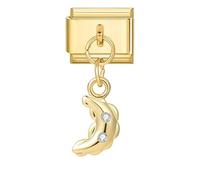 M&S 18K Birthday Rose Gold Silver Evil Eye Dangle Butterfly Hamsa Mum Mom Daughter Stainless Steel 9mm Italian Link Charm Compatible With Nomination Bracelet (Crystal 18k Moon)