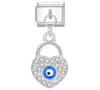 M&S 18K Birthday Rose Gold Silver Evil Eye Dangle Butterfly Hamsa Mum Mom Daughter Stainless Steel 9mm Italian Link Charm Compatible With Nomination Bracelet (Evil Eye Heart)