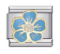 M&S 18K Cross Jesus Evil Eye Birthday Camellia Mum Daughter Dog Cat Stainless Steel 9mm Italian Link Charm Compatible With Nomination Bracelet (Camellia Light Blue Flower Rose)