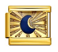 M&S 18K Gold Birthday Heart Mum Daughter Evil Eye Lucky Dog Cat Stainless Steel 9mm Italian Link Charm Compatible With Nomination Bracelet (18k Blue Gold Moon Star Lucky Silver)
