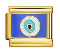 M&S 18K Gold Birthday Heart Mum Daughter Evil Eye Lucky Dog Cat Stainless Steel 9mm Italian Link Charm Compatible With Nomination Bracelet (18k Gold Blue Hamsa Evil Eye Fatima)