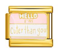 M&S 18K Gold Rose Birthday Heart Mum Daughter Evil Eye Lucky Dog Cat Stainless Steel 9mm Italian Link Charm Compatible With Nomination Bracelet (Hello Im Cuter Than You Funny 18k Daughter Sister)