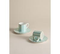 M&S 2 Pack Bone China Stripe Espresso Cup & Saucer Mint