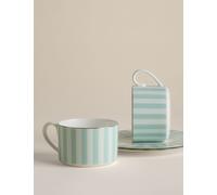 M&S 2 Pack Bone China Striped Cups & Saucers Mint