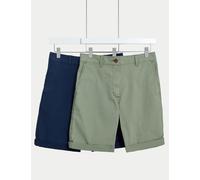 M&S 2 Pack Cotton Rich Tea Dyed Chino Shorts Khaki Mix