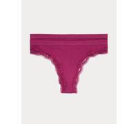 M&S 2 Pack Jasmine Lace Comfort Rib Thongs Dark Raspberry