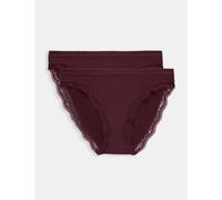 M&S 2 Pack Jasmine Lace Seamless High Leg Knickers Dark Wine