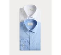 M&S 2 Pack Regular Fit Easy Iron Cotton Blend Shirts White/Med Blue