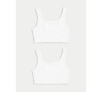 M&S 2 Pack Seamfree Round Neck Rib Crop Tops (6-16 Yrs) White