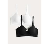 M&S 2 Pack Seamfree Wired Demi Cup Bras (A-E) Black Mix