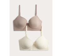 M&S 2 Pack Seamfree Wired Demi Cup Bras (A-E) Oatmeal Mix